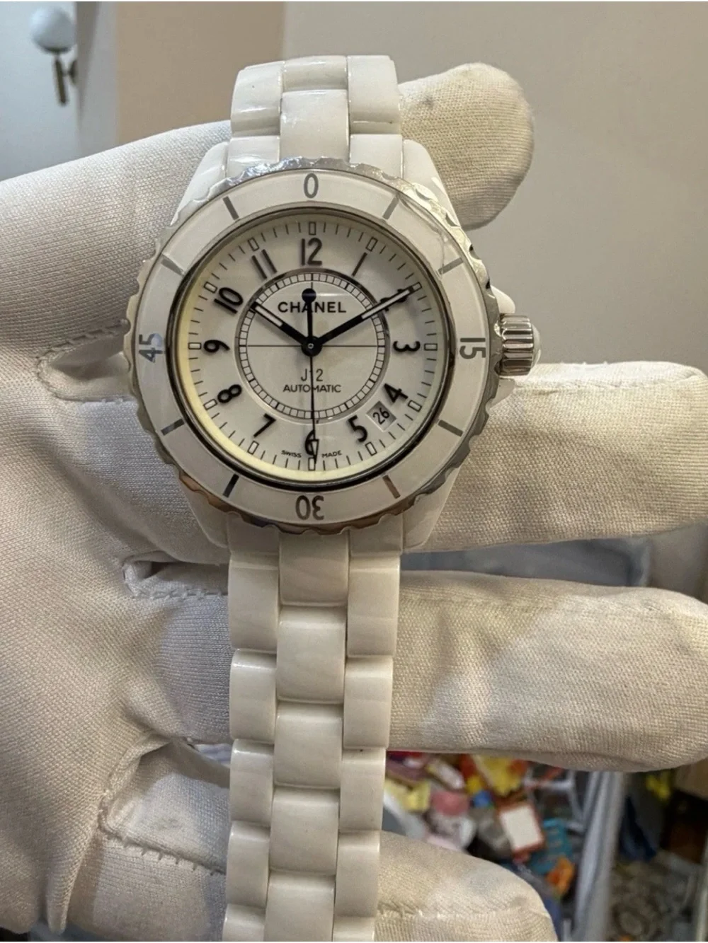 Chanel J12 38mm White Ceramic Automatic Men Unisex Watch H0970 Date Swiss Made